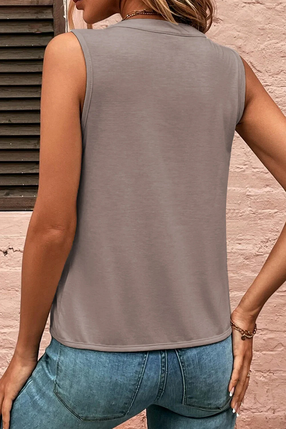 Khaki Pleated Front Tank